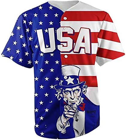 Джърси Унисекс Ден на независимостта, Мъжки / Женска Тениска с къс ръкав, Потник, Пуловер Копчета Райе със Звездите на САЩ, Блуза