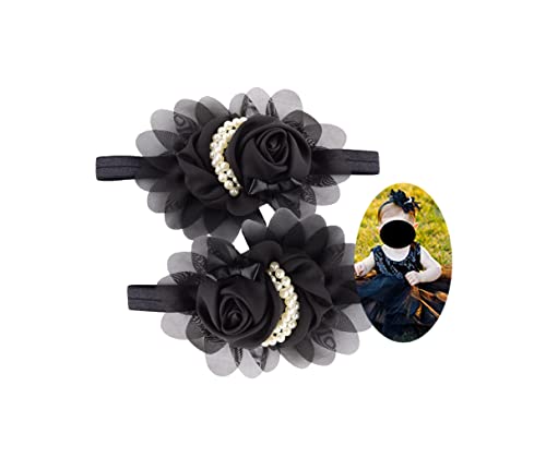 LDDCX 2 бр., черна превръзка на главата с перли за малки момичета, превръзка на главата с жемчужными Цветя, ленти на главата