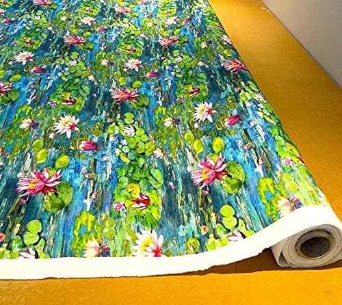 Лотос, цветна памучна тъкан, с помощта на Парцела метър Лилия, розови цветя шиене материал Моне платно стил син текстил за тапицерия
