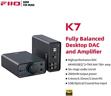 FiiO K7 Напълно Балансиран усилвател за HiFi слушалки КПР AK4493S*2, XMOS XU208 PCM384kHz DSD256, USB /Оптичен/коаксиален