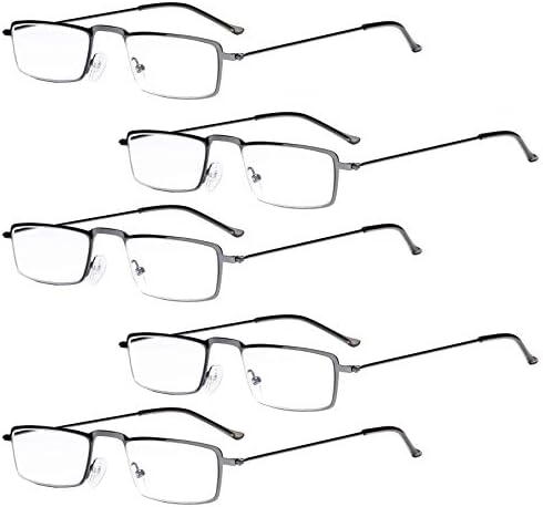 Eyekepper 5-Pack Директни Тънки Щампован Очила В Метални Рамки В стил полу-маска За четене Gunmetal + 1.5