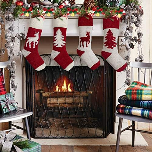 Crochet Коледни Чорапи Hairun, 4 опаковки, 18-цолови Чорапи с голяма Коледна елха и Елени, Възли Коледни Чорапи, Персонални Декорации за семейна