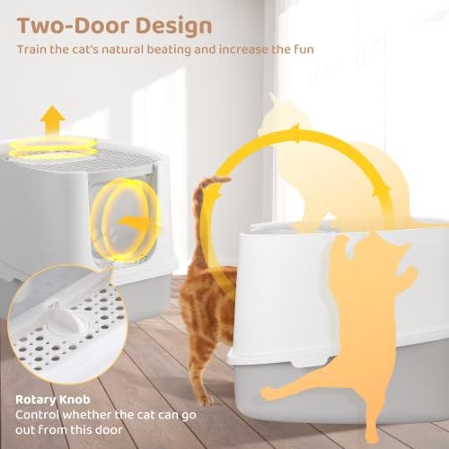Кутия за котешки тоалетни Biubiucat с капак: Закрит тава за котки - Голям котешки тоалетна с черпаком с най-високо входа - Защита от пръски