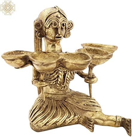 Екзотична Индийска Дама с Фитилем в Ръка - Dhokra Brass Casting