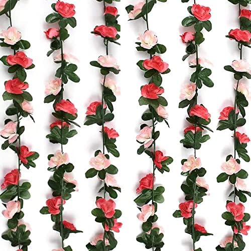 Украса от Гирлянди цветя, 6 бр. Изкуствени Цветя Лозя за декор на стаята, 50-Подножието Венец от Розова Изкуствена Лозя, Цветя