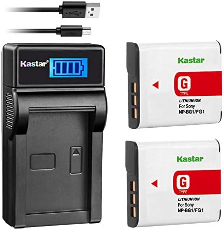 Kastar Батерия (X2) LCD дисплей Тънък USB Зарядно устройство за Sony NP-BG1 NPBG1 NP-FG1 NPFG1 и Cyber-Shot DSC-W120 W150 W220 DSC-H3,