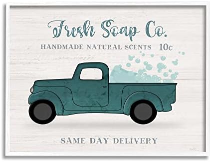 Stupell Industries Fresh Сапун Co. Реколта Зелени Мехурчета за вана в камион, Дизайн на Натали Карпентьери, Стенно изкуство в бяла рамка,