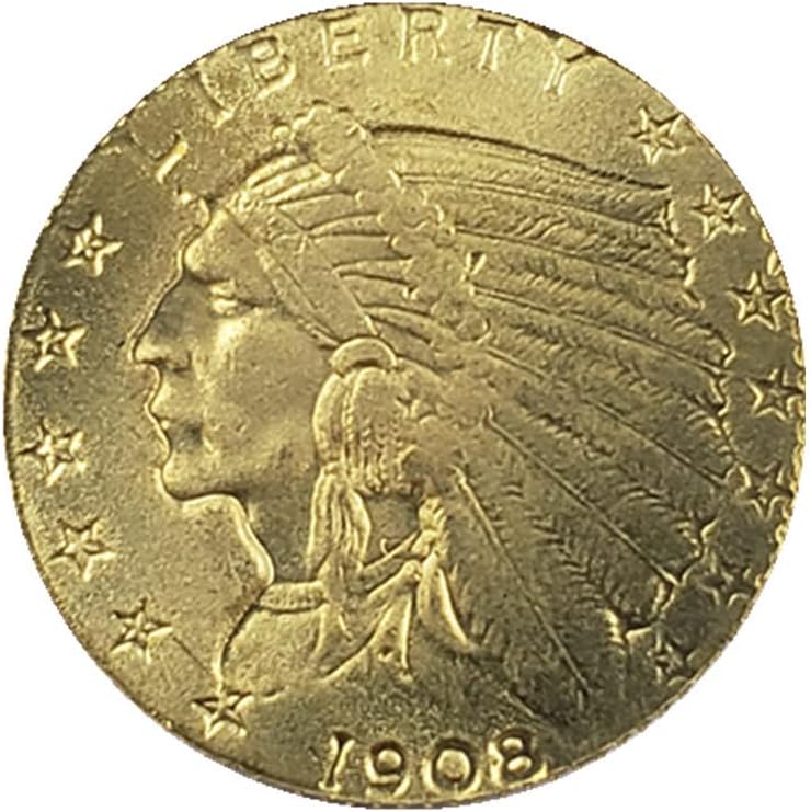 Златни Монети на 2,5 цента с главата на американския индианец 12 различни години, 1908 ~ 1915, 1926 г. ~ 1929