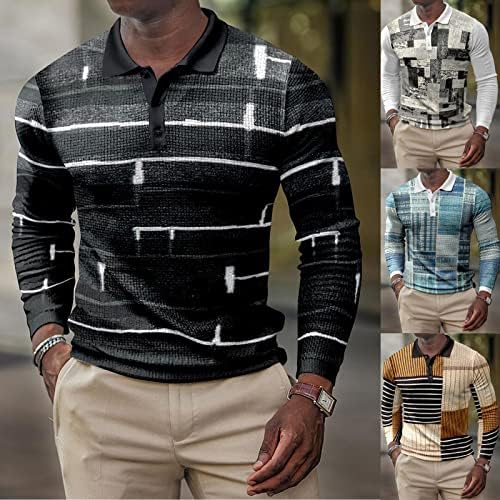 Ежедневна Мъжка Блуза-Пуловер Копчета, Модерен Тънък Памучен Риза с Яка, Градинска Реколта Hoody с 3D Принтом