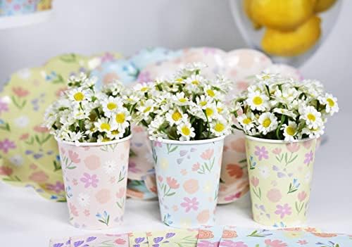 Картонени Чаши за Пролетта на партита Merrilulu, 12 карата | Картонени Чаши С цветя | Прибори за Великден партита | Картонени Чаши С Пастелни