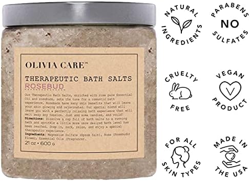 Английска сол за вана Olivia Care с пъпки на роза – Лечебна, облекчава стреса и отпуска мускулите. Ексфолиращ, Тонизиращи,
