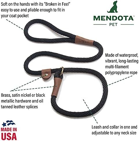 Mendota Пет Slip Leash - Разход на каишка за кучета и яка - Произведено в САЩ - Тъмно син, 1/2 инча х 4 метра - за едри породи
