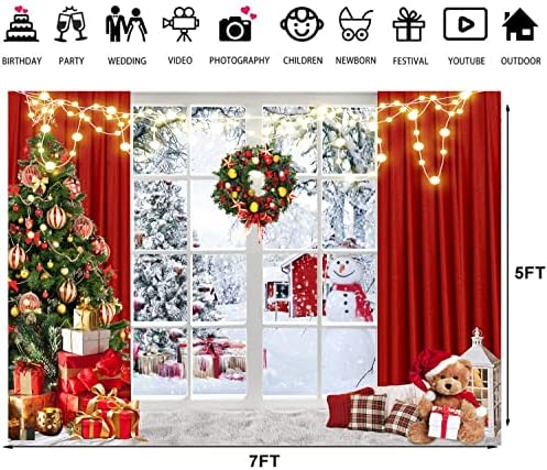 LTLYH 7x5ft Коледен Фон За Снимки Зимата Коледен Фон За Украса на прозорци, Орнаменти За Коледното парти Фотофоны Коледна Фотобудка Подпори