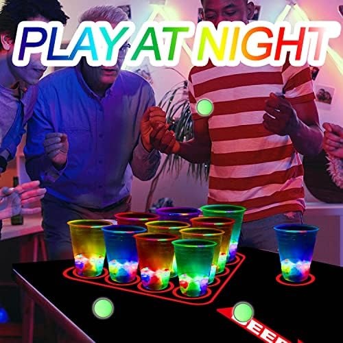 Светлинен подложка за тенис на маса, комплект за игра на понг с напитки за партита на закрито и открито, опаковане с Мигащи Пластмасови