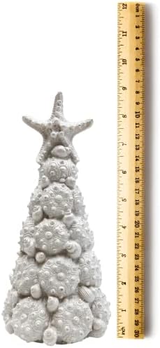 Крайбрежната Коледно дърво от раковини, Направени от бели раковини и корали, морски звезди, Настолни Декорации от смола, Опаковане 2,9 инча