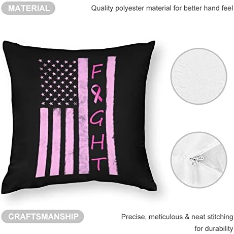 Розовата Лента Флаг на Информираността за Рака На гърдата Хвърли Калъфки за възглавници с Цип Квадратна Калъфка за Възглавница