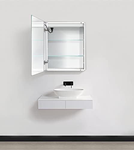 Glamms LED Комплект от 24 Инча X 30 См | Огледален Шкаф за вграждане или Повърхностен монтаж с Димер и Дефоггером
