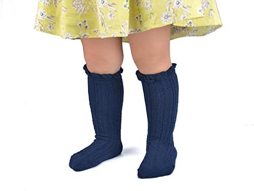 EPEIUS/ Чорапогащи до коляното за малки момичета, Памучни Униформа Чорапи, Чорапи с къдри под формата на тръби за Новородени Бебета (опаковка