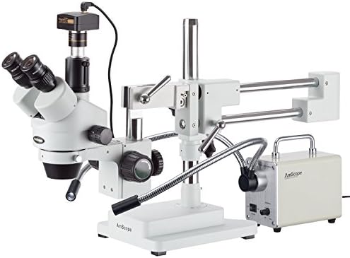 Стереомикроскоп AmScope 7X-90X с Едновременното Фокусно разстояние, Тринокулярный Стереомикроскоп с led Оптична подсветка и 1,3-Мегапикселова