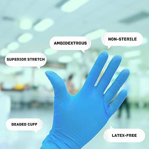 Синтетични ръкавици винил PSBM, сини, 5 на Хиляда, среден размер, 1000 точки, текстурирани върховете на пръстите си, ръкавици за еднократна
