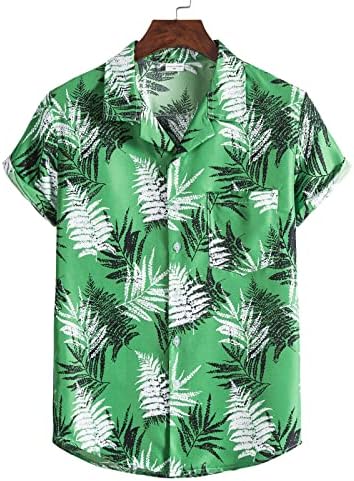 XZHDD Хавайски Плажни Комплекти от 2 теми за Мъжете, Памучни Летни Ленени Ризи с Копчета с Къс Ръкав и Цветна Принтом, Комплект Шорти