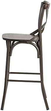 Набор от Glitzhome от 2 метални продуктова столове в селски стил със седалка от масив бряст, кафяв