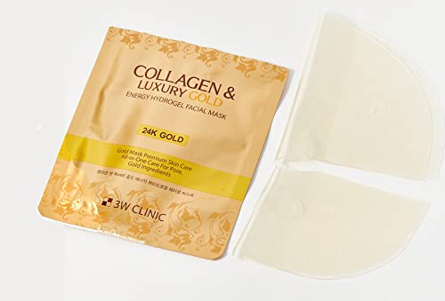 Гидрогелевая маска за лице с колаген 3W Clinic и луксозен злато Energy Hydrogel (опаковка от 5 броя), 24-каратная златна маска Премиум-клас