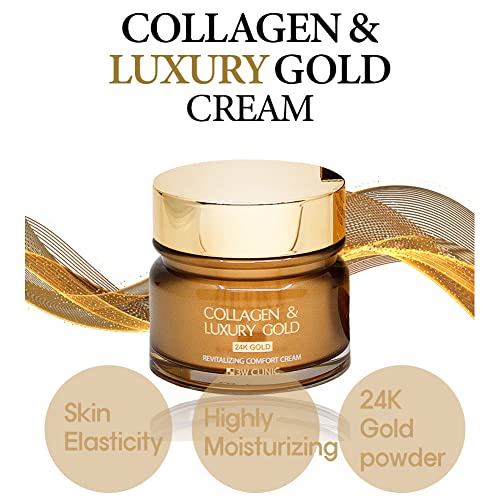 Хидратиращ крем за лице 3W Clinic Collagen Luxury Gold Moisture 100 мл (3,38 течни унции) Масло от шеа, 24 каратово злато Съставки,