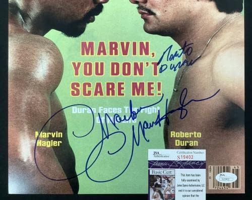 Изумителен Марвин Hagler Подписа Снимка 11x14 SI Боксовия Автограф от Роберто Дюрана JSA - Боксови снимки С автограф