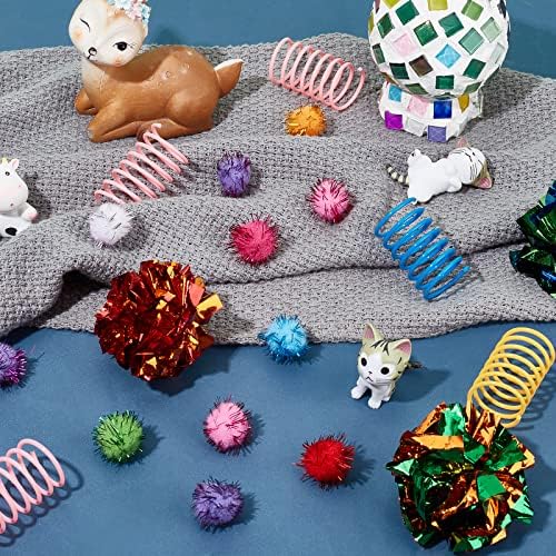 Набор от играчки CHGCRAFT 70шт 3 стил с топки-кринками Включва 8шт играчка-пружинку за котки, 12шт Алуминиеви топки-кринки и 50шт