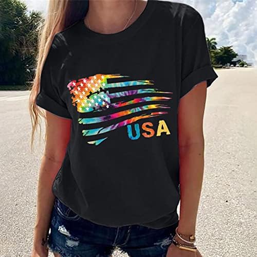 На 4 юли Тениски Женски Ден на Независимостта на Патриотичните Ризи СЪЕДИНЕНИ Американски Флаг Графична Тениска Блуза С Къс Ръкав