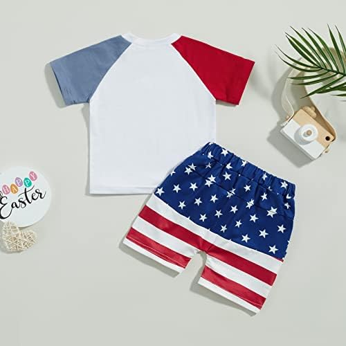 Комплект дрехи за малки Момчета на 4 юли, Тениска с къси ръкави и къси панталони с флага на сащ, Комплект Летни Дрехи на Четвърти юли