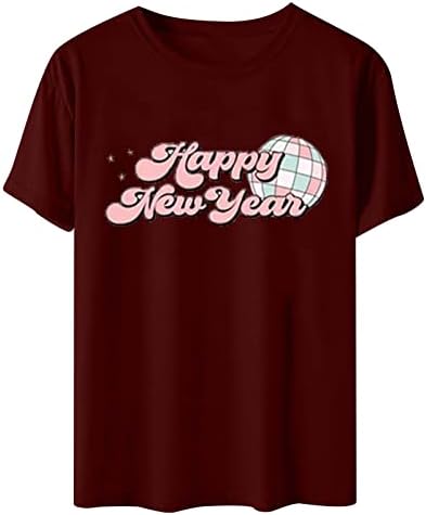 xipcokm/ Дамски Тениски, Сладки Тениски С Принтом Честита Нова Година Момичета, Меки и Удобни Блузи с Къс Ръкав, Пуловер С Кръгло деколте