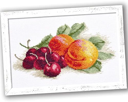 Комплект за бродерия на кръстат бод Натюрморт с плодове: Череши и праскови за Дома - Комплект Направи си сам за възрастни