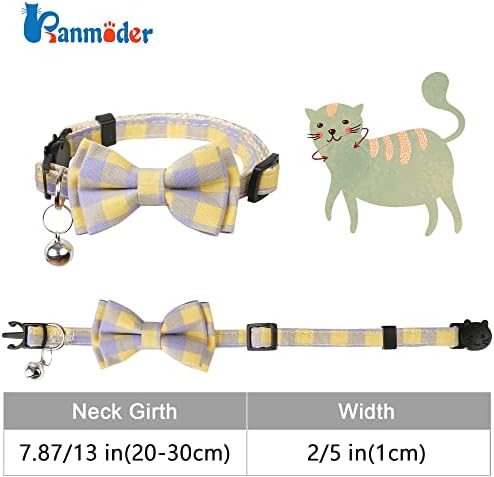 Нашийник за котки BANMODER Breakaway с хубав папийонка и Камбана, Персонални Сладки Каре и Флорални мотиви, 1 или 2 опаковки
