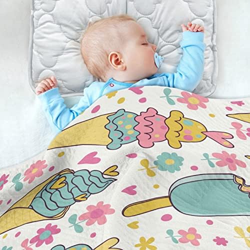 Пеленальное Одеяло с цветен модел на Сладолед, Памучни Одеало за Бебета, Като Юрган, Леко Меко Пеленальное одеало за детско креватче,