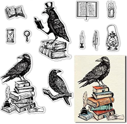 Прозрачни Печати CRASPIRE Book Crow Прозрачен Силиконов Печат Back to School Прозрачен Печат за Направата на Картички, Украса на Дневник