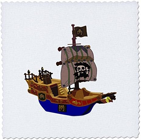 3dRose Синьо и кафяво Пиратски кораб - юрган Четвъртит, 10 на 10 сантиметра (qs_41710_1)