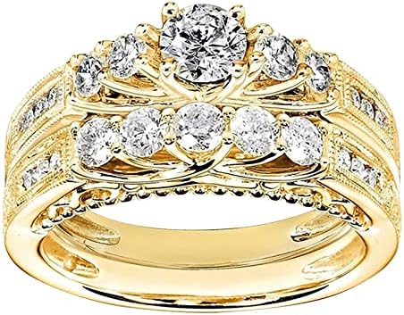 Чифт пръстен SoeHir с Диаманти за Жени, Модни Бижута, Популярни Аксесоари, Bi-пръстен (Злато, 9)