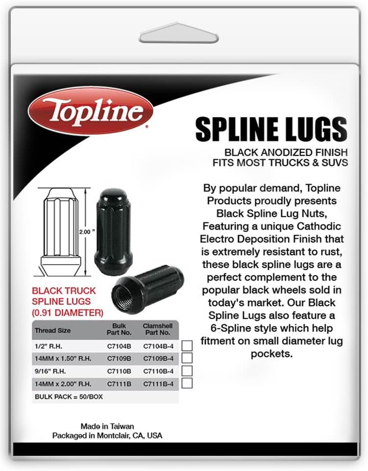 Topline Products C7104B-4P | Черни Анодированные Шлицевые гайки за товарни автомобили | на 6-Шлицевого тип | 14x1,50 см | Височина