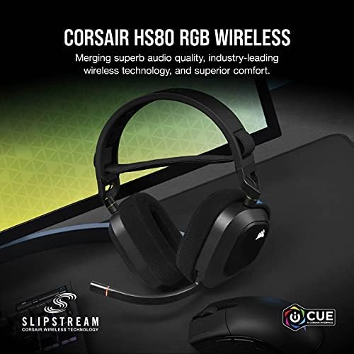 Безжична детска слушалки премиум-клас CORSAIR HS80 RGB пространствен звук - Работи с Mac, PC, PS5, PS4 - Carbon (обновена)