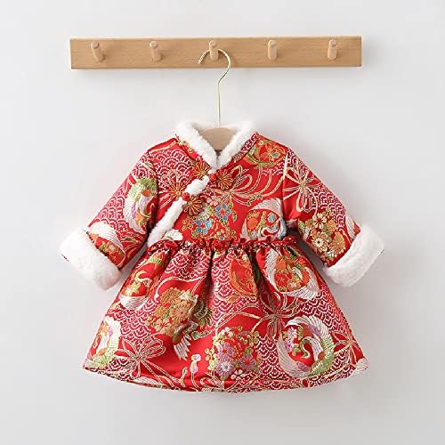 Рокля-чонсам за момичета Quenny, Утепленное принцеса рокля в китайски стил за малки момичета, детски коледни рокли.
