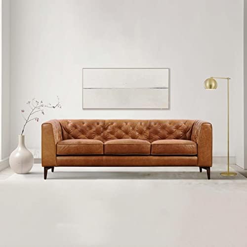 Кожен диван ALEX & MIRA Essex – 89-Инчов кожен диван с ворсистой стол - Диван от естествена кожа, с горна част от пера на седалките