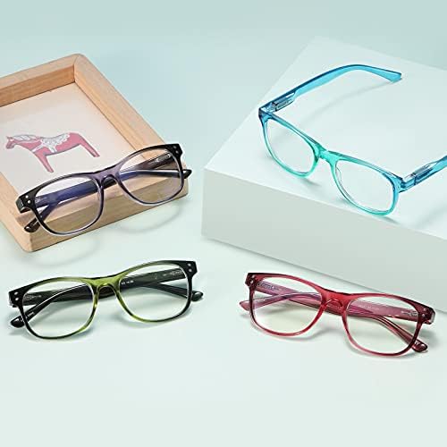 Очила за четене IVNUOYI, Блокиране на Синя Светлина, 4 опаковки за мъже и жени, Устройство за четене с Пружинным тръба на шарнирна връзка,