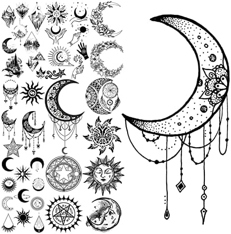 Временни татуировки KAWELA, 3D временни татуировки Луната, за Възрастни, Натрупване на Планината на Слънцето, татуировки