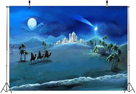 Плат BELECO 7x5 фута, на Фона на Коледната сцена, Звезди Коледната нощ, Светото Семейство и Три крал, Изоставен замък, Къща,