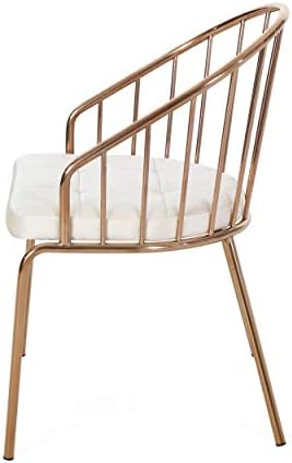 Отлични мебели Biser Модерен кадифе стол за хранене, с рамка от неръждаема стомана (комплект или 2), бежово и розово-златист