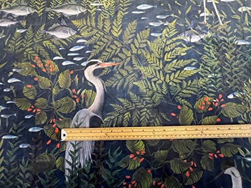 Чапли Птици и Риби Кадифе плат се Продава ярдами метра от Естествен Син Материал за шиене на м Зелена Прудовая риба Обивочный Текстил от