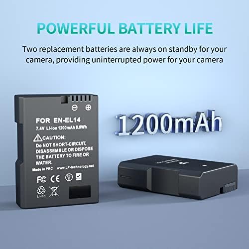 Отделението блок EN-EL14, разменени батерия LP 2-Pack EN EL14a, съвместим с камери D3500, D5600, D3300, D5100, D5500, D3100, D3200,