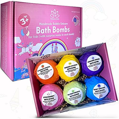 6 Бомбочек за баня за деца с играчки-изненади вътре на Великден - Скъп Пръстен с Еднорози, Ключодържател, Колие, Играчки и